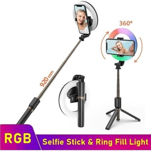 Tongdaytech RGB Portable Bluetooth Selfie Stick Dimmable Ring Fill Light With Tripod For Iphone Xiaomi Samsung Makeup Video Live