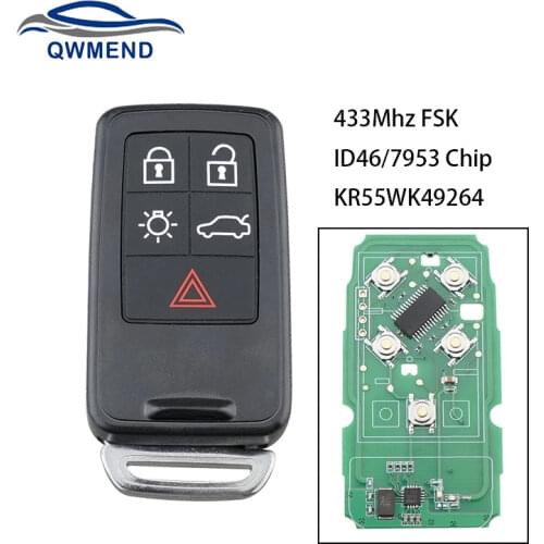 BHKEY 5BUT Remote Car Key for Volvo KR55WK49264 FSK for Volvo XC60 S60 S60L V40 V60 S80 XC70 KYDZ Key Car 433Mhz ID46/7953 Chip