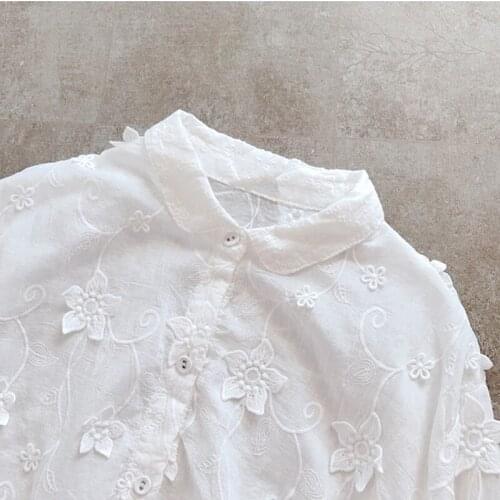 Lamtrip 3D Leaves Vine Floral Stitch Embroidery Rmantic Shirt White Blouse 2021 Autumn