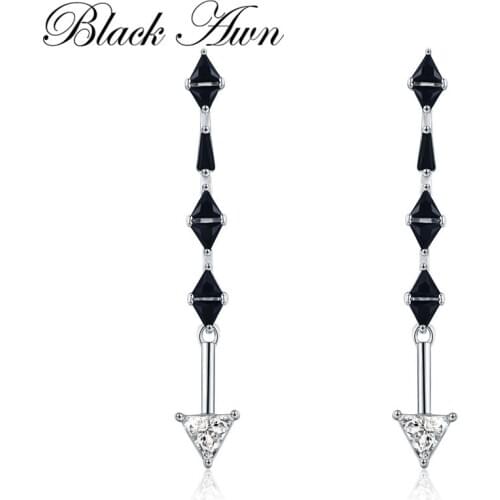 Boucle D'Oreille Femme 2020 Triangle 925 Sterling Silver Black Spinel Engagement Earrings for Women Fine Jewelry Bijoux I057