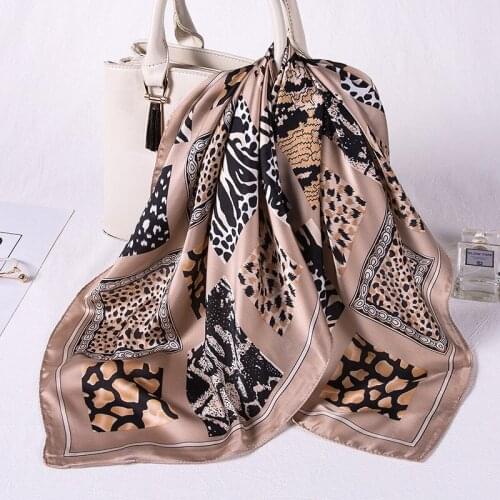 Silk Scarf Women Fashion Leopard Print Color Matching Shawl Square Scarves Female Neck Scarfs Bandana High Quality Wrap Kerchief