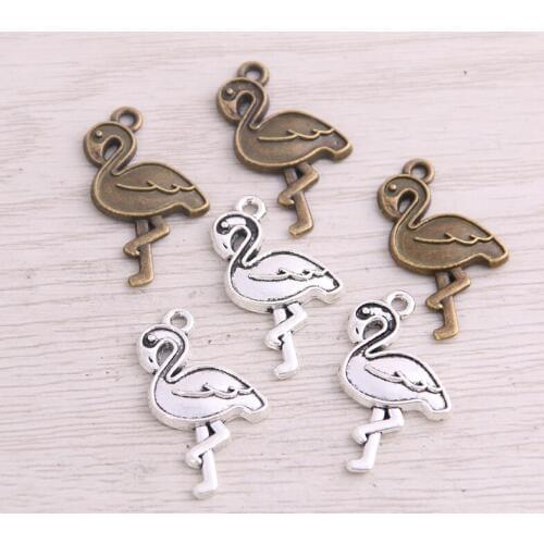 SWEET BELL 40PCS 16*28mm New Product Two Color Flamingo Charms Animal Pendant Jewelry Metal Alloy Jewelry Marking