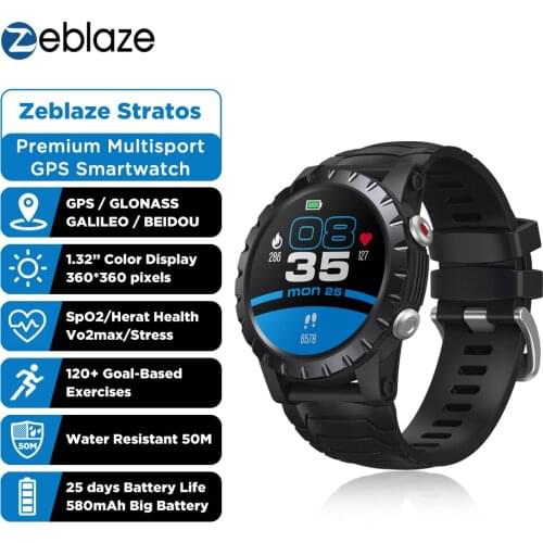 New 2021 Zeblaze Stratos Sports Smart Watch gps GPS GLONASS GALILEO Heart Rate SpO2 VO2max Stress 25 days Battery Life WR 5 ATM
