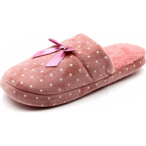 Dropshipping Candy Color Warm Home Slippers Women Bedroom Winter Slippers Cartoon Bowtie Indoor Slippers Cotton Floor Home Flax