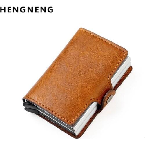 RFID 100% Genuine Leather Smart Wallet Aluminum Credit Card Holder Metal Business ID Cardholder Slim Mini Case Wallets