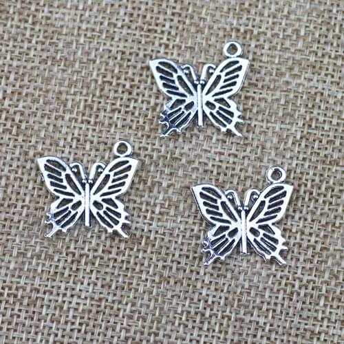 20 Pieces 20*20mm Mixed Alloy Antique Silver Color Butterfly Hollow Charms Vintage Pendant Accessory For DIY Jewelry Making