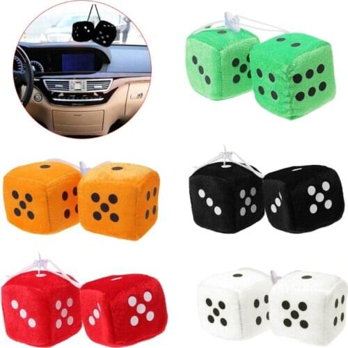 1 Pair Fuzzy Plush Dice Dots Rear View Mirror Hanger Decoration Car Styling Accessories Car Pendant With Sucker