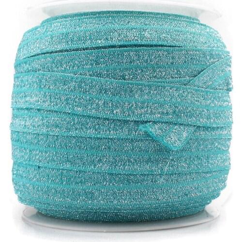 1PC=50Y 5/8"=15MM OEM Highly-flexible Elastic Glitter Velvet Ribbon Ornaments Solid Metallic Nylon Band for Hair Accessories