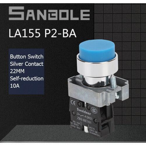 22mm Push Button Switch XB2 High Head Round Momentary Reset Start-Stop Electrical Power Switches 10A 600V Silver Contact