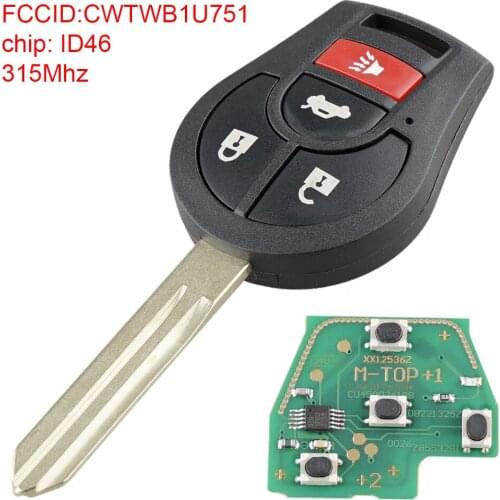 315MHz 4 Buttons Smart Car Remote Key Auto Key Replacement with 46 Chip CWTWB1U751 Fit for Nissan Rogue 2008 - 2016 Cars