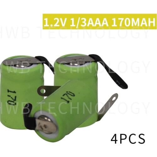 4 pcs/lot 1.2V 1/3AAA 170mAh NI-MH battery Band Welding foot Rechargeable batteries Free shipping