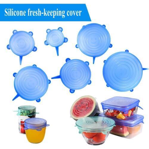 6pc Silicone Stretch Lids Pot Cover Durable Food Save Cover Heat Resisting Fits All Sizes Shapes Containers Kitchen Accessories