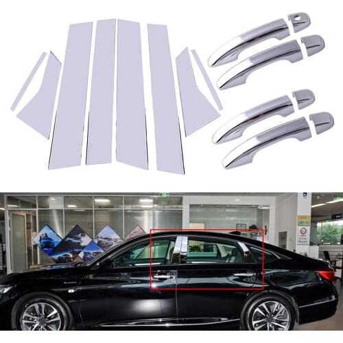8pcs/Set Chrome Side Door Handle W/Smart Keyhole + Pillar Post Trim Cover Set Fit for Honda Accord 2018 2019 2020