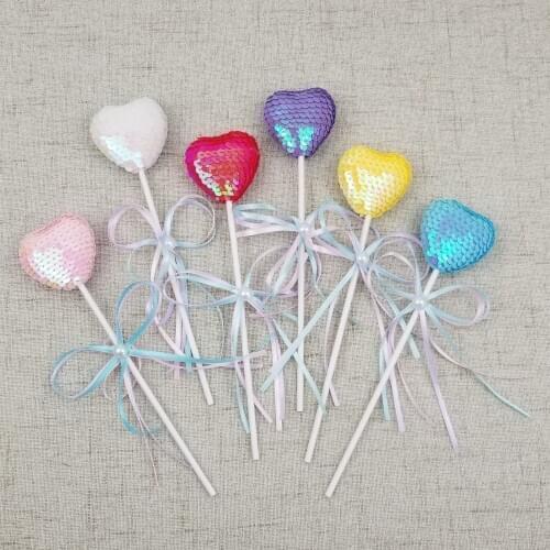 Sequin Heart Happy Birthday Cake Toppers Love Cake Topper for Birthday Cupcake Flag Baby Shower Party wedding decoration