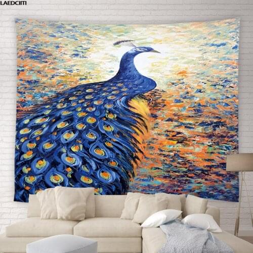 Bohemian Peacocks Tapestry Colorful Feather Flowers Chinese Style Background Wall Hanging Cloth Living Room Bedroom Home Decor