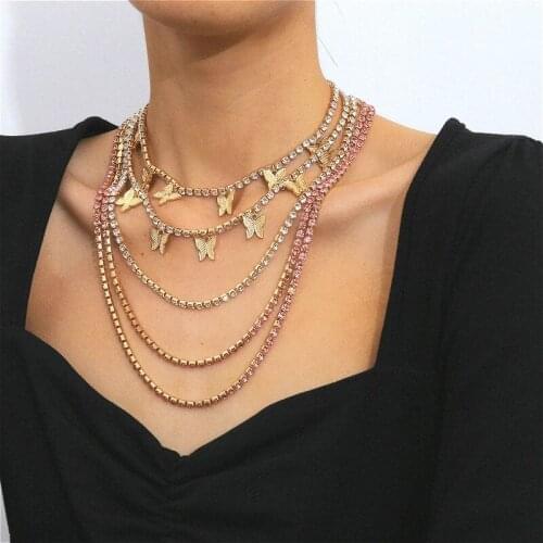 Tennis Chain Butterfly Necklaces For Women Luxury Butterfly Pendant Necklace Choker On The Neck Jewelry Gifts For Girl KBN044