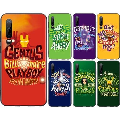 Marvel superhero text For Huawei P50 P40 P30 P20 P10 P9 P8 Lite E Pro Plus Lite Mini 2019 2017 Black Soft Phone Case