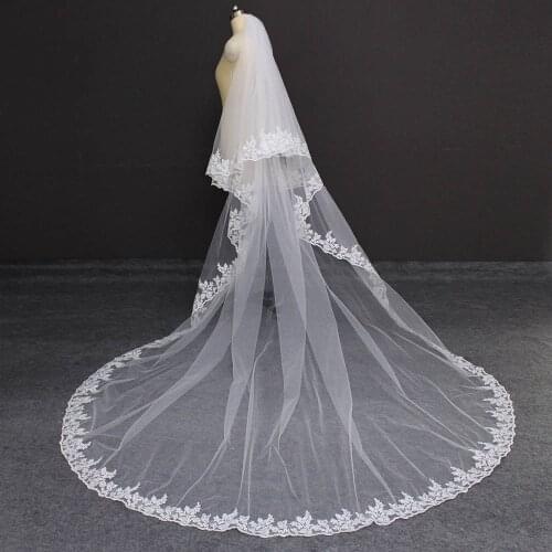 Lace Cathedral 2 Layers Wedding Veil 3 Meters 2T Cover Face Bridal Veil with Comb Blusher Veil Wedding Accessories