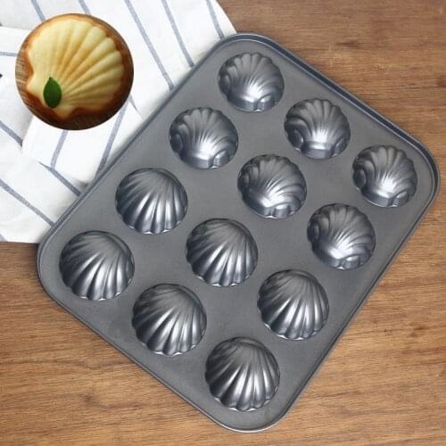 Madeleine cake mold 12 Cup of black high-quality carbon steel non-stick metal shell mold kitchen baking tool