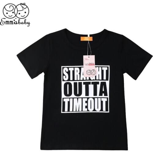 2019 Baby Boys T-shirt Toddler Kids Clothes Summer Letter Short Sleeve Top Black Top Children Clothing 6M-6T