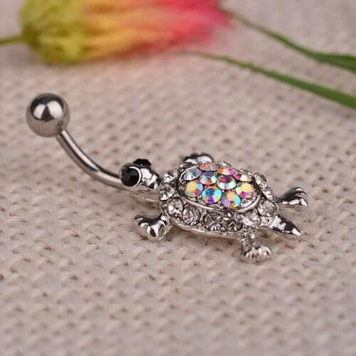 Crystal Turtle Dangle Navel Belly Button Ring 1pc 2020 New Turtle Navel Nail Cute Multicolor Body Piercing Bar Body Jewelry