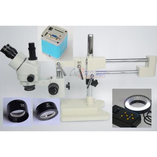 FYSCOPE Microscope Set 3.5X-90X Double Boom Stand Stereo Zoom Trinocular Standard Microscope+1080P VGA Camera +64pcs led 4 zone