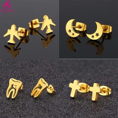 Korean Popular Geometric Ladies Mens Hip Hop Star Moon Stud Earrings Stainless Steel Earrings Fashion Jewelry Gifts Halloween