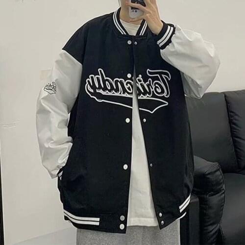 Vintage Letter Embroidery Baseball Jackets Women Crewneck Patchwork Bomber Jacket Streetwear Hip Hop Oversize Unisex Coat