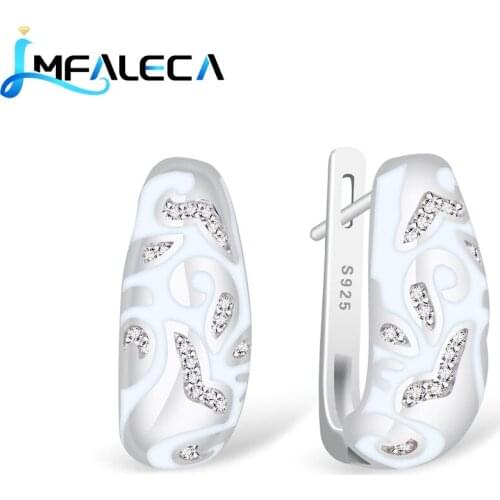 LMFALECA Pure Silver Clip Earrings with Stone for Women 925 Silver Jewelry White Enamel Totem Earring for Party Birthday Gift