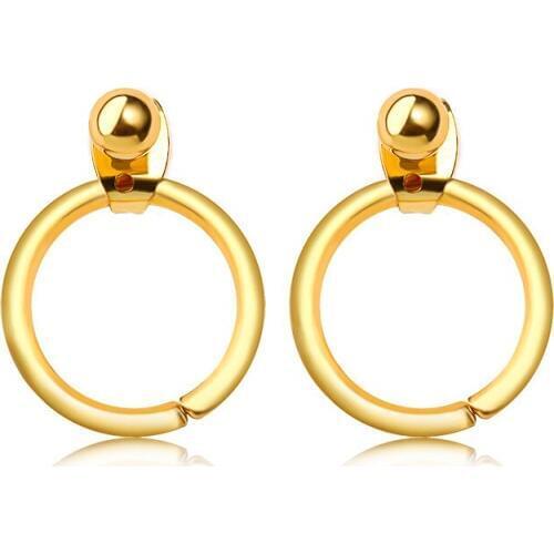 Small Bead Stud Hoop Pendant Metallic Golden Silver Plated Drop Earrings Women Dangle Earrings