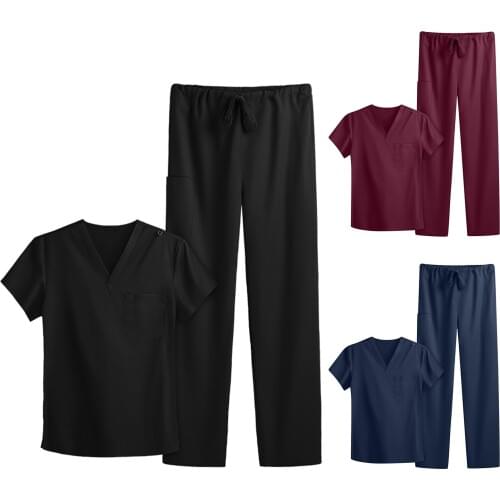 Medical Uniforms Woman 2021 Ladies V-neck Solid Color Short-Sleeved Pocket Carer Suit Summer Sexy Nurse clogs медицинский костюм