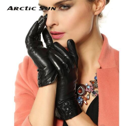 Fashion Genuine Leather Gloves For Women Thermal Winter Wrist Solid Sheepskin Gloves Female 2020 Free Shipping L003NC