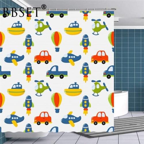 Cartoon Shower Curtain Interesting Means of Transportation Pattern Waterproof Multi-size Douchegordijn Kids Bathroom Decor