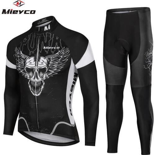 Black Skull Sublimation Printing cycling jersey set 2019 Pro Polyester Bike Wear winter Men cycling jersey long sleeve set