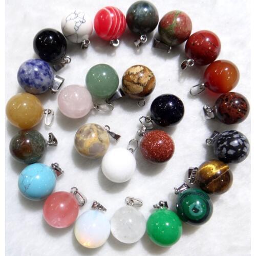 Natural Stone aventurine Quartz crystal lapis tiger eye Turquoises Ball pendants for diy jewelry making necklace24pcs