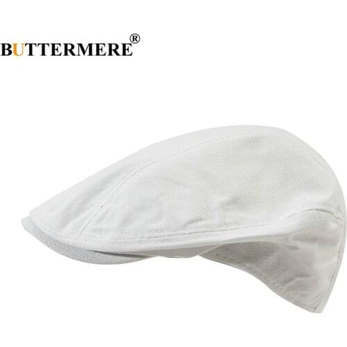BUTTERMERE White Spring Summer Berets Hat Men Women Linen Newsboy Caps Visors Cabbie Duckbill Vintage Ivy Flat Cap