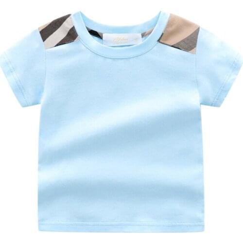 New 2021 Summer fashion style kids baby clothes short-sleeved cotton Plaid stripes top boys and girls T-shirt 1-6 years