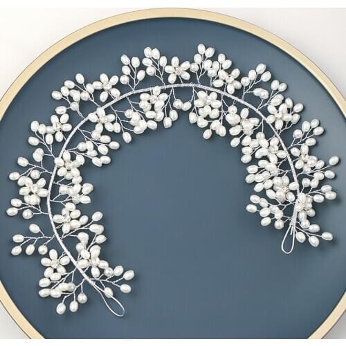 New Pearl Beads Shiny Crystal Tiara Crown Hair Wedding Accessories Head Piece Bride Headwear Headband Hair Band Fashion