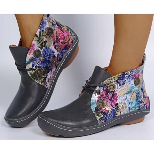 New Winter Flat Casual Big Size Ankle Boots Ethnic Style Cotton Boots Womens Leather Boots Female Martin Boot