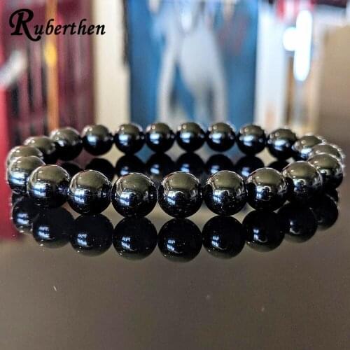 Ruberthen New Design Men`s 10 MM Natural Black TOURMALINE Bead bracelet High Quality Energy Bracelet for Boy