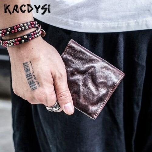 Original Vintage Thin Mens Purse 100% Genuine Leather Slim Short Wallet Luxury Bifold Money Man Quality Wallet Leather Coin Bag