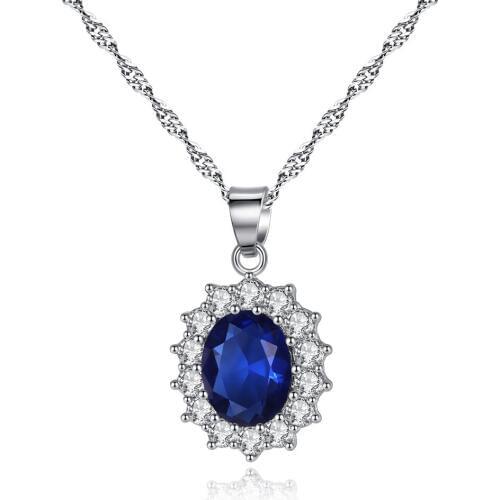 LOYE Royal blue Crystal stone Necklace Elegant Sun Flower Zircon Necklaces for Women Wedding Jewelry