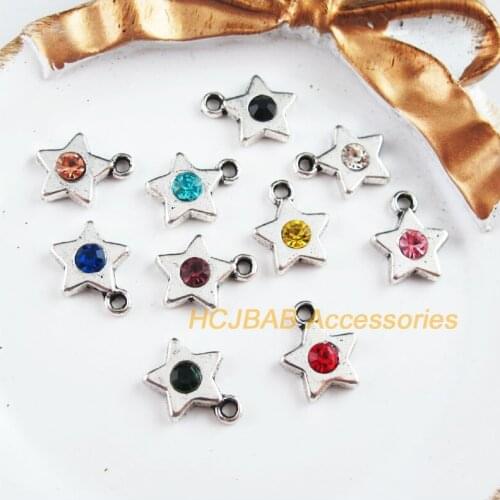 20Pcs Tibetan Silver Tone Retro Tiny Star Mixed Crystal Charms Pendants 11.5x14mm