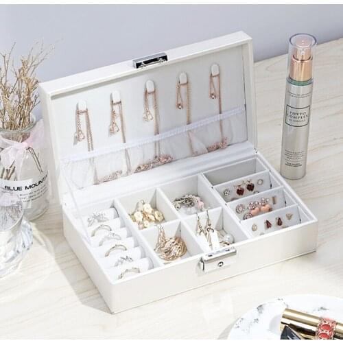 Portable Leather Jewelry Storage Box Household Jewelry Collection Grid Finishing Necklace Earrings Bracelet Display Stand