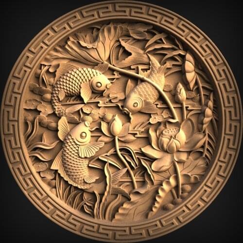 Fish 3d Model Relief STL model for CNC Router Aspire Artcam Decorative Round design Cut3D Vcarve