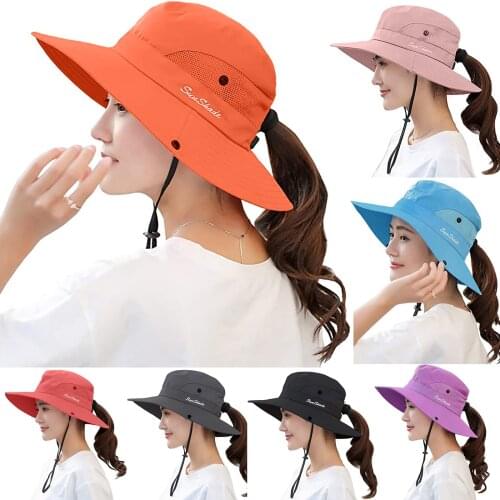 Women Summer Adjustable Uv Protection Hats Female Outdoor Uv Protection Foldable Mesh Wide Beach Fishing Hat Bucket Cap