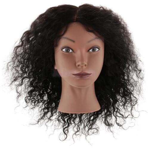 Silicone Cosmetology Hairdressing Practice Training Mannequin Head With Human Hair Mount Hole Color Style Cut African American