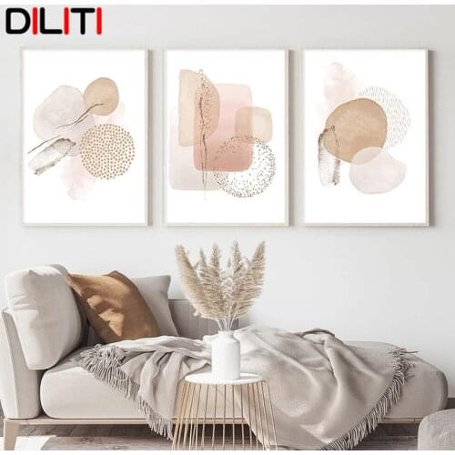Scandinavian Abstract Beige Pink Geometric Canvas Painting Boho Poster and Print Modern Wall Art Pictures for Living Room