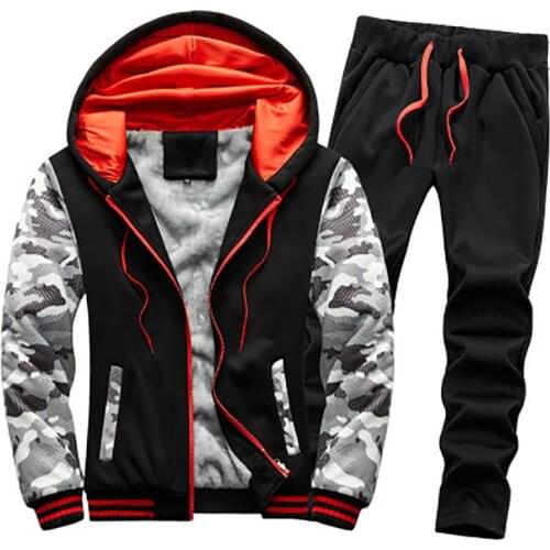 Oversize Tracksuits Men Winter Camouflage Hoodies Casual Thick Fleece Hooded Warm Sports Jacket with Pants Set Moletom Masculino