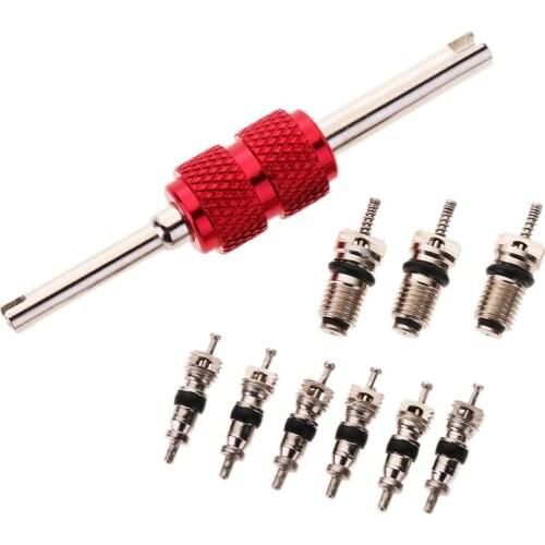 Universal Auto Car A/C Air Conditioning System Repair Kit 9pcs Car Air Conditioner Valve Core With 1pcs Wrench Removal Tool